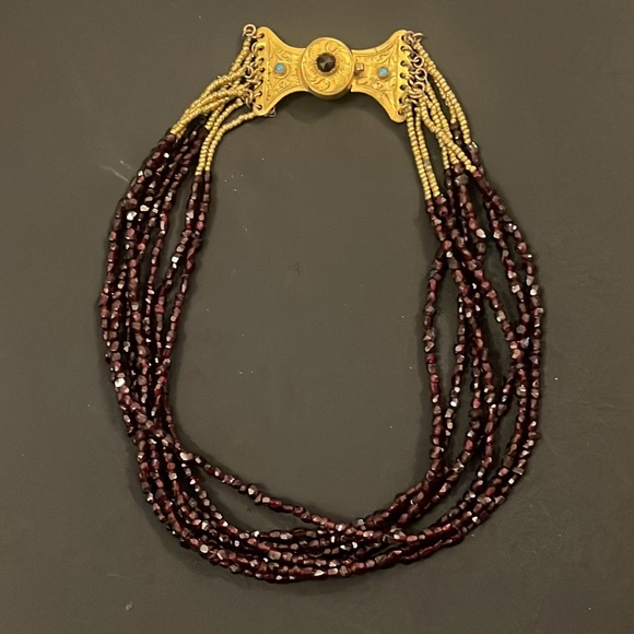 Antique 1800s Gold Victorian Bohemian Multi Strand Garnet Beaded Necklace - Picture 7 of 16